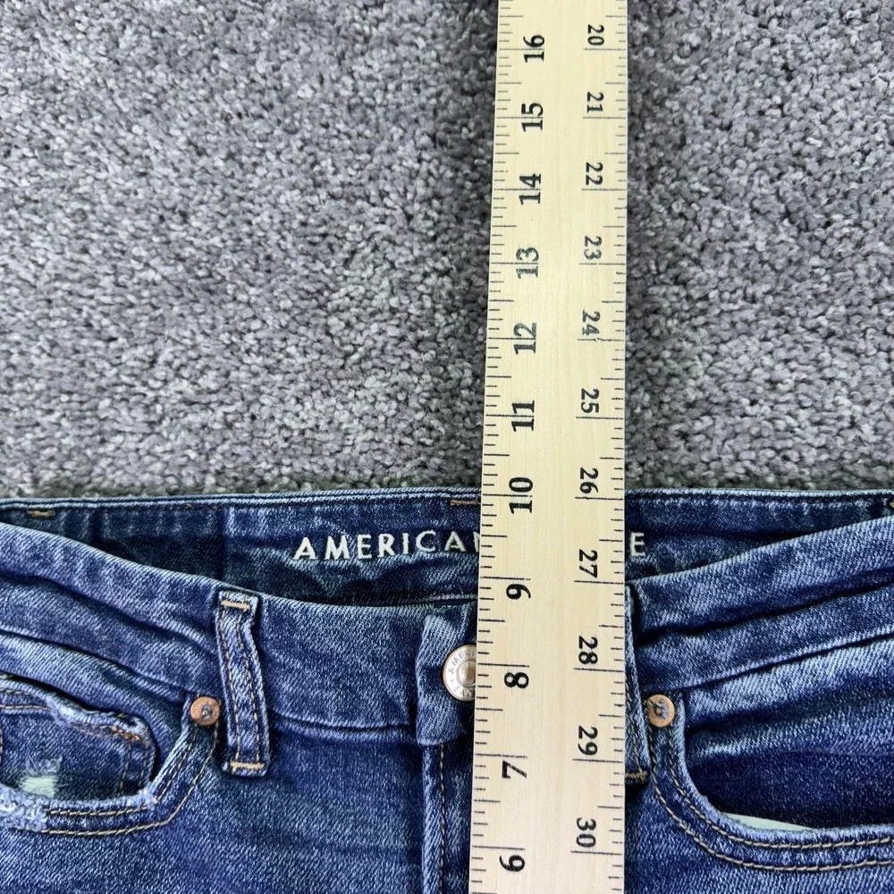 American Eagle Jeans Womens 0 Short Blue Curvy Straight Fringe Denim Casual
